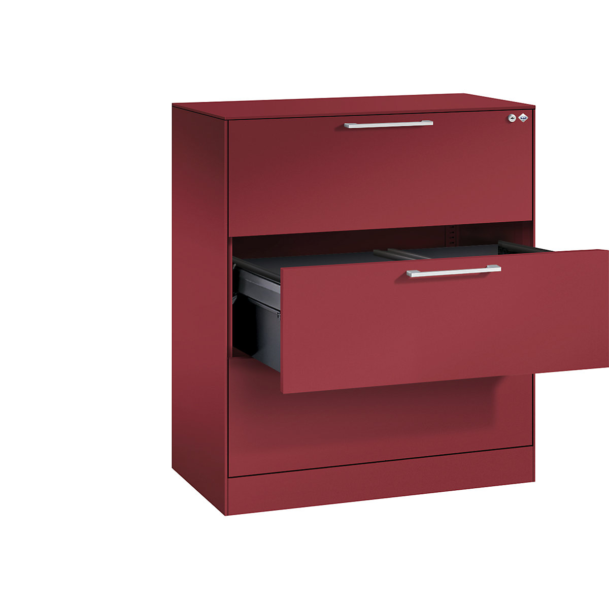 ASISTO suspension filing cabinet – C+P, width 800 mm, with 3 drawers, flame red/flame red-9