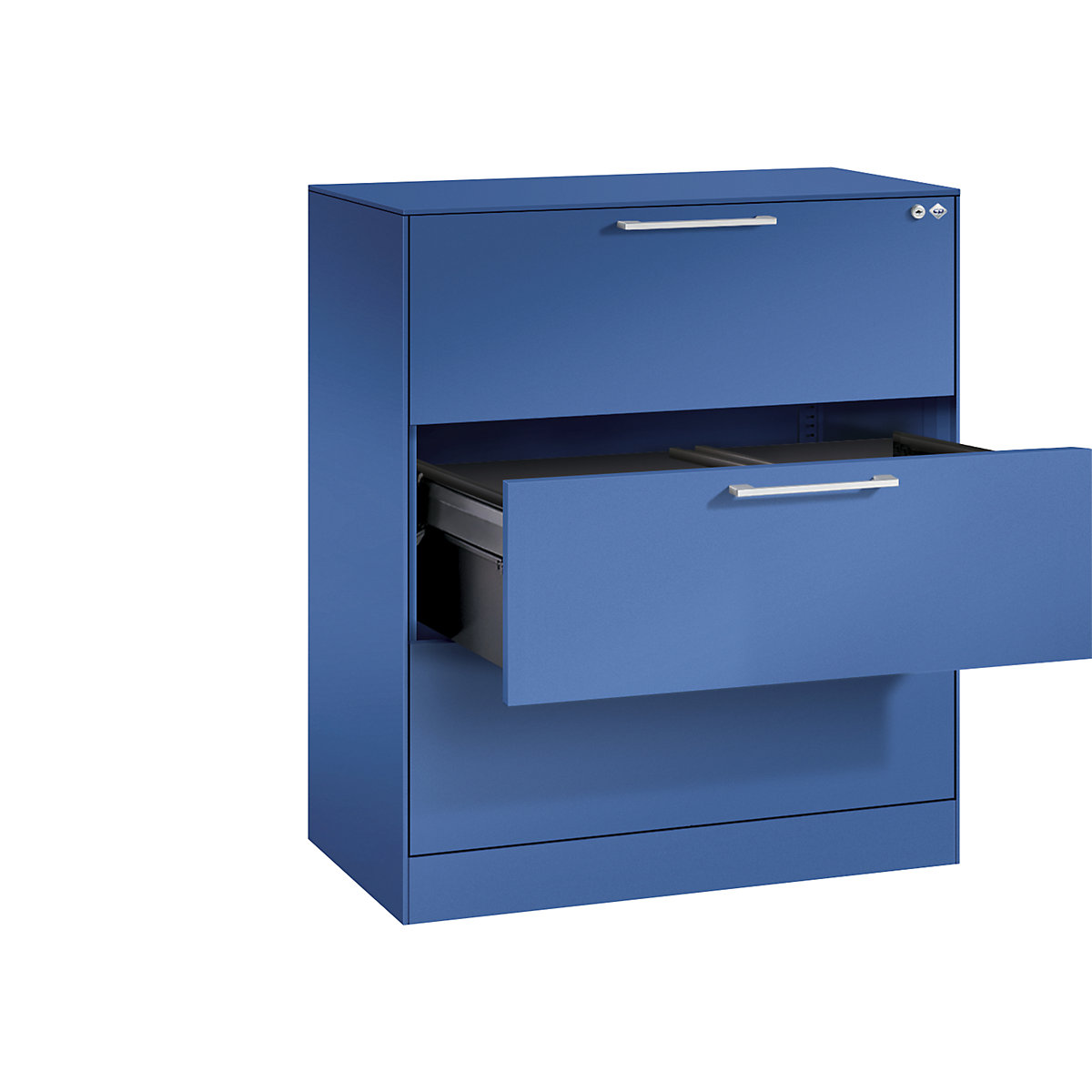 ASISTO suspension filing cabinet – C+P, width 800 mm, with 3 drawers, gentian blue/gentian blue-5