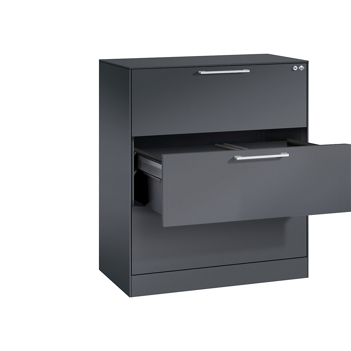 ASISTO suspension filing cabinet – C+P, width 800 mm, with 3 drawers, black grey/black grey-11