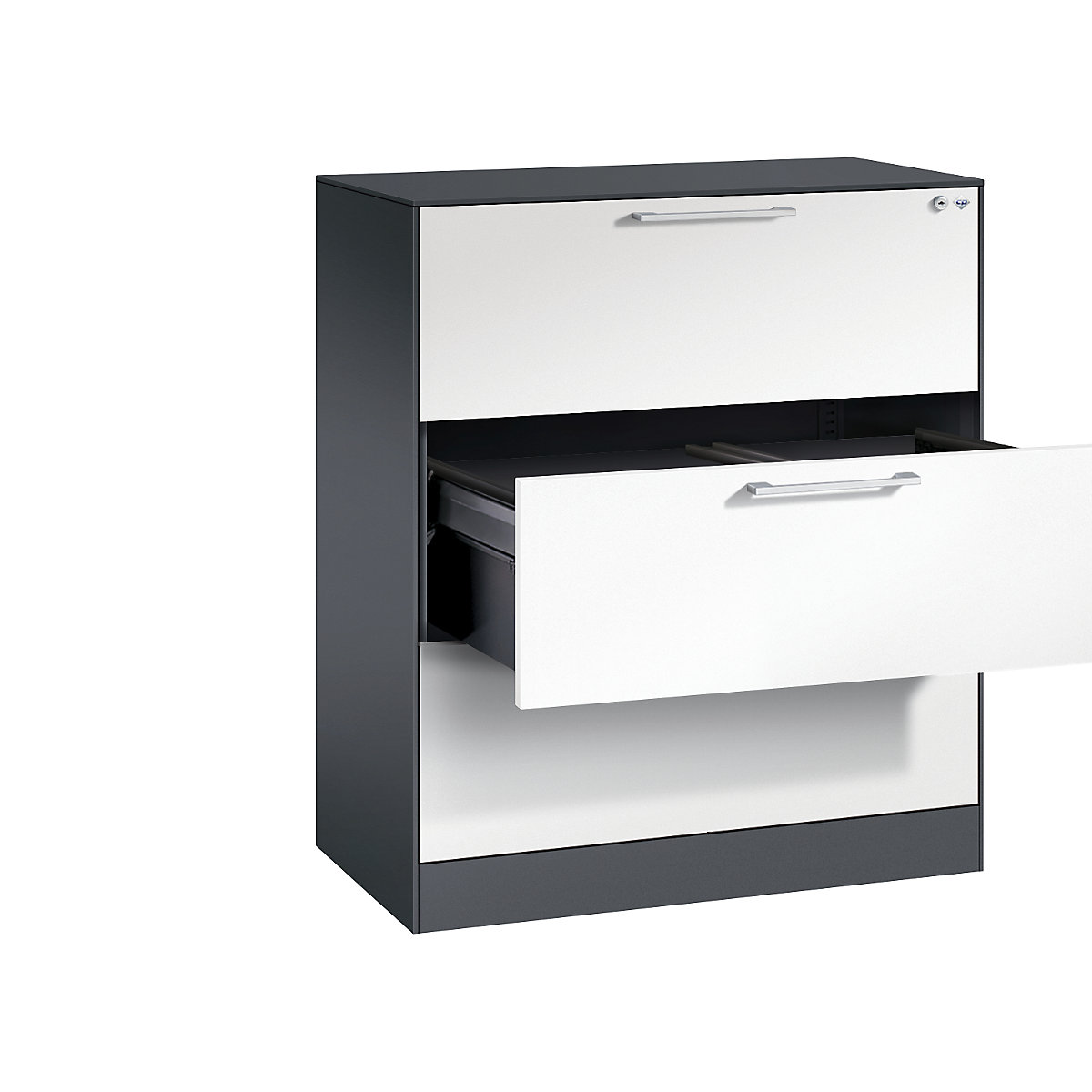 ASISTO suspension filing cabinet – C+P, width 800 mm, with 3 drawers, black grey/traffic white-18
