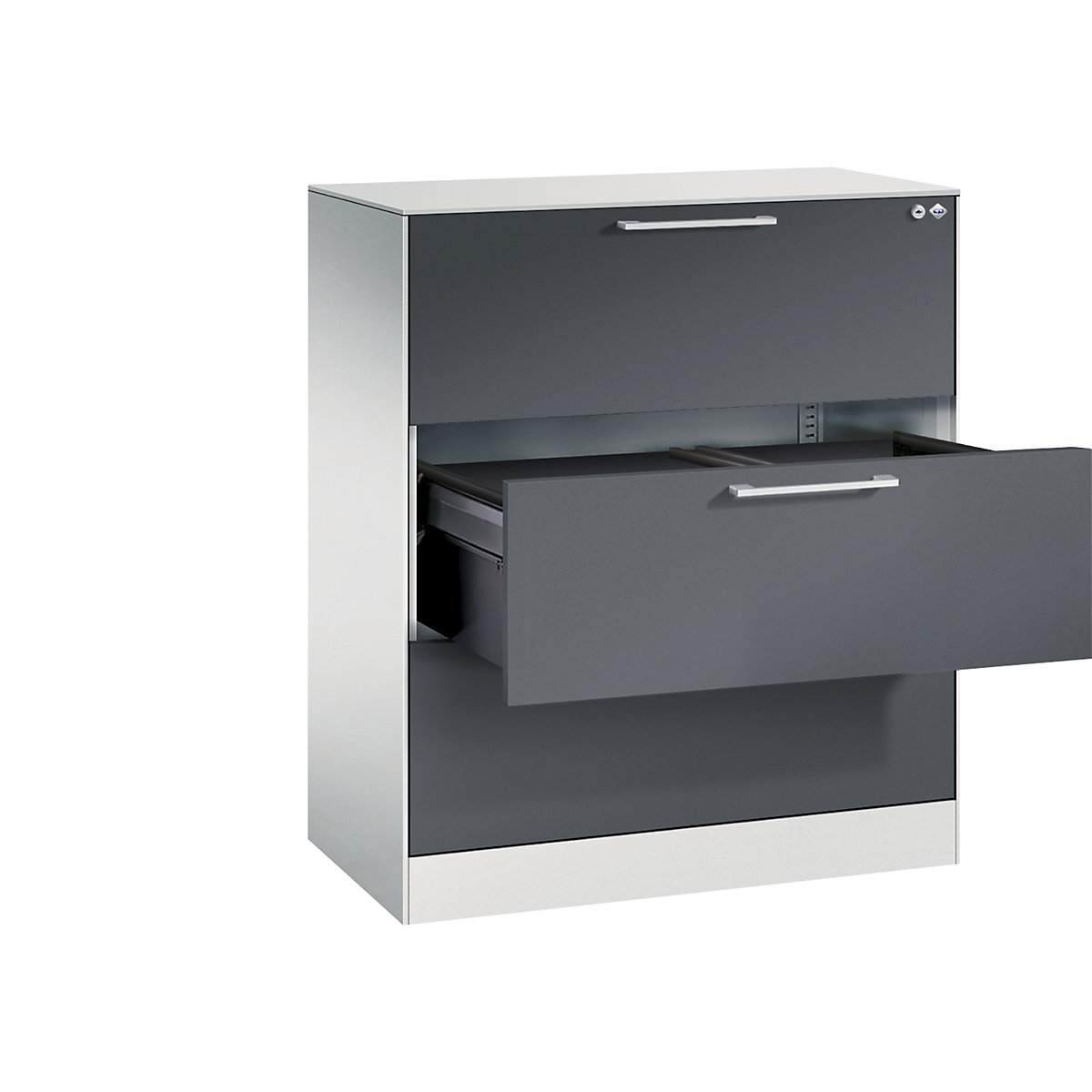 ASISTO suspension filing cabinet – C+P, width 800 mm, with 3 drawers, light grey/black grey-12