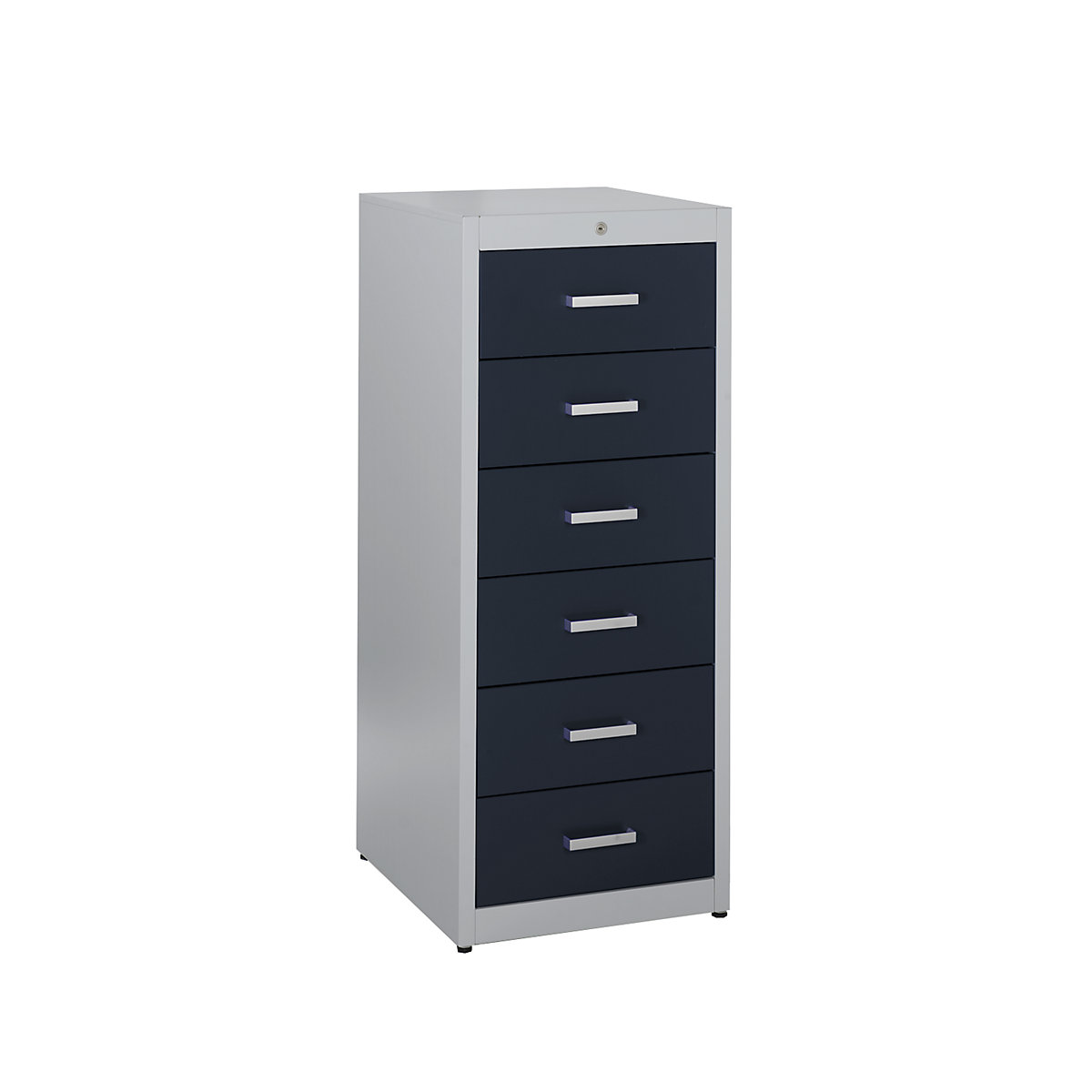 Card file cabinet, bar handles – mauser, 6 drawers, soft retraction mechanism, 2-track, white aluminium / charcoal-5