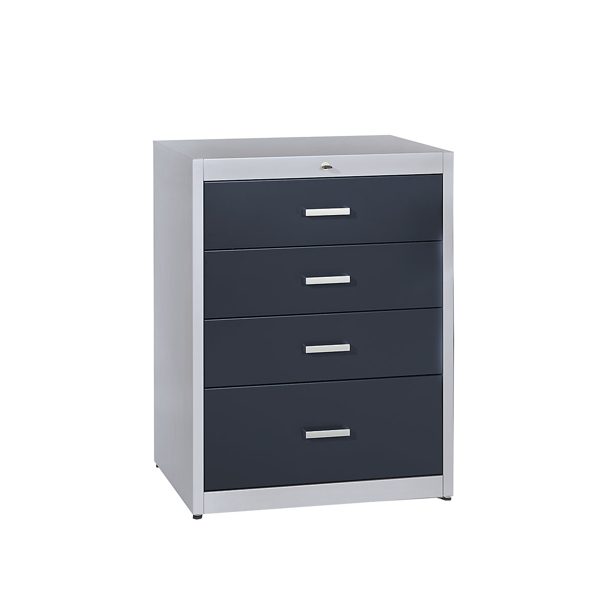 Card file cabinet, bar handles – mauser, 4 drawers, standard retraction mechanism, 3-track, white aluminium / charcoal-4
