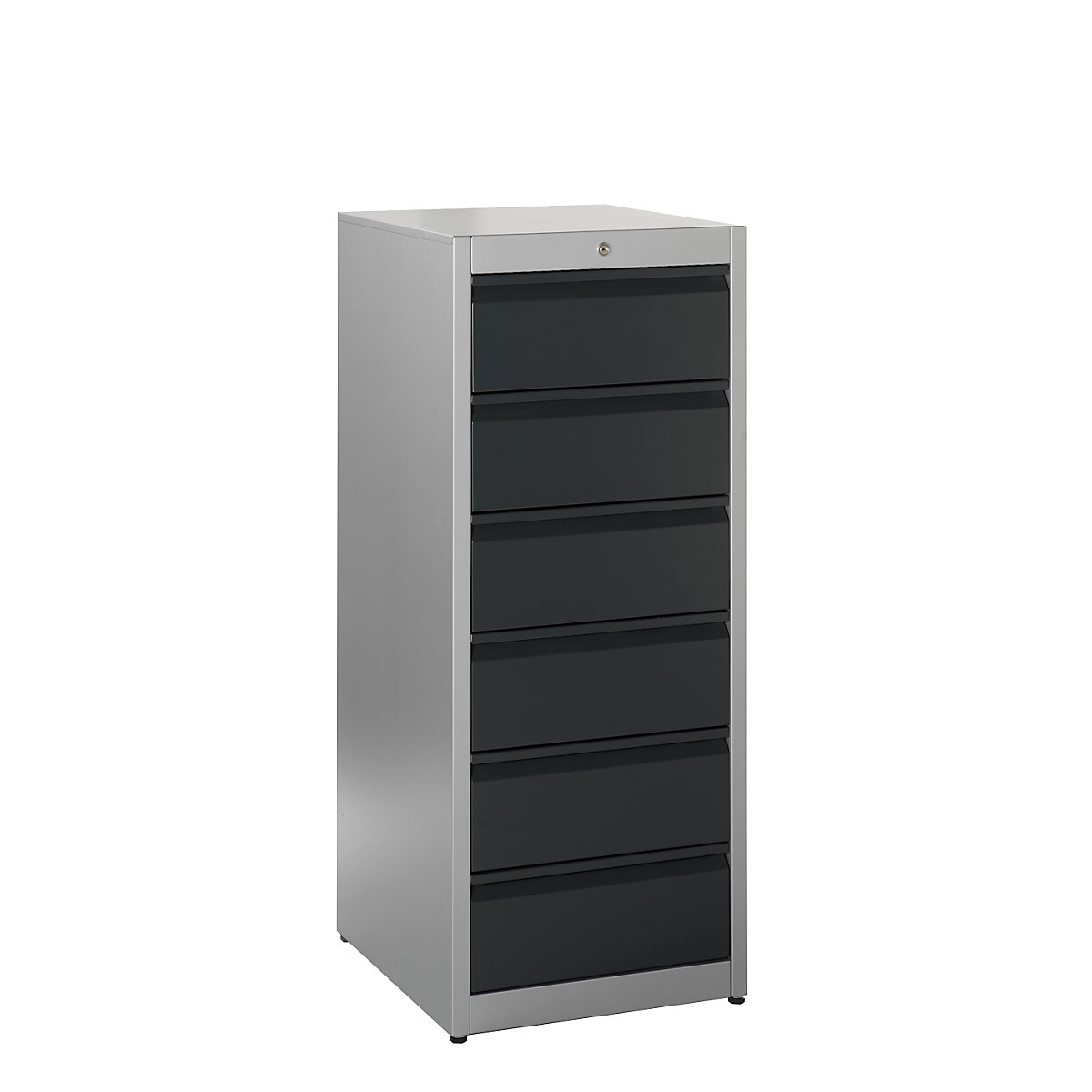 Card file cabinet, grip rails – mauser, 6 drawers, 2-track, white aluminium / charcoal-4