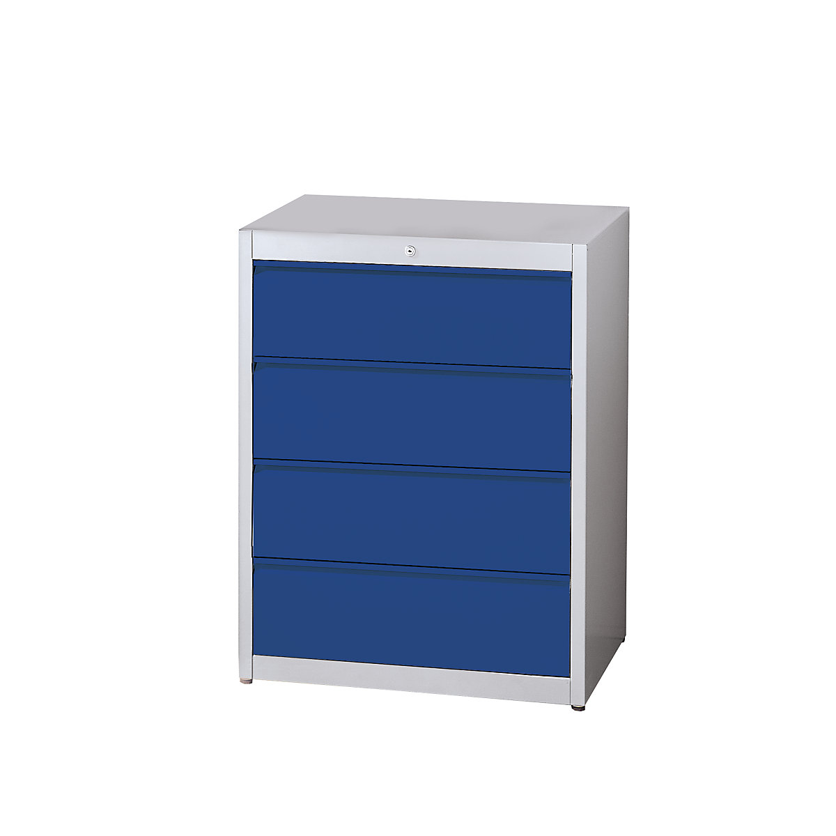Card file cabinet, grip rails – mauser, 4 drawers, 3-track, light grey / ultramarine blue-7