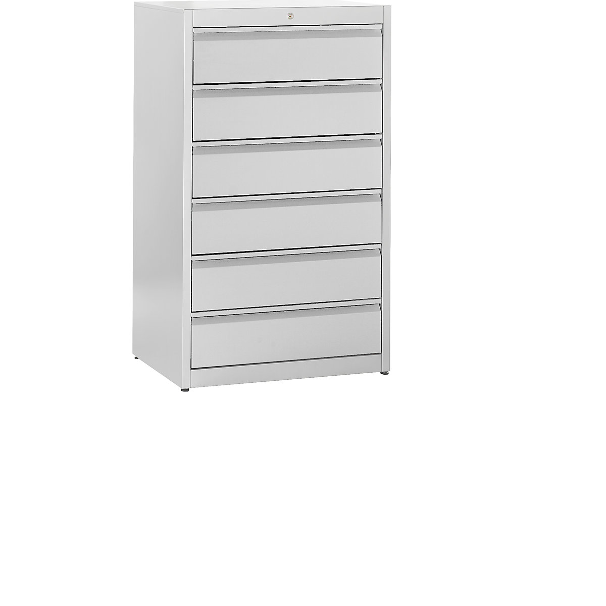 Card file cabinet, grip rails – mauser, 6 drawers, soft retraction mechanism, 3-track, light grey-5