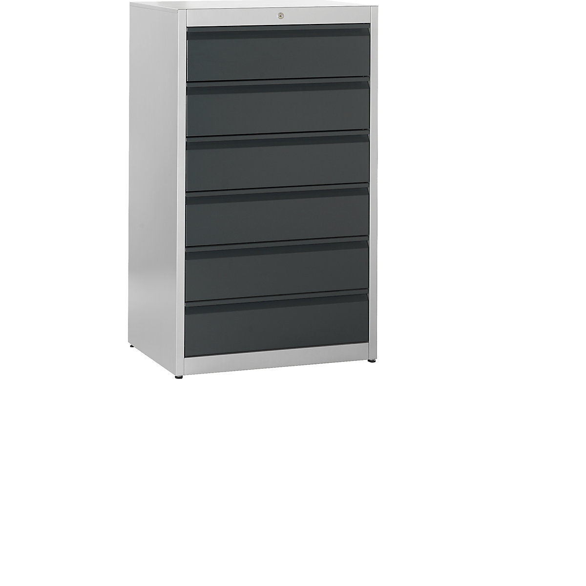 Card file cabinet, grip rails – mauser, 6 drawers, 3-track, white aluminium / charcoal-6