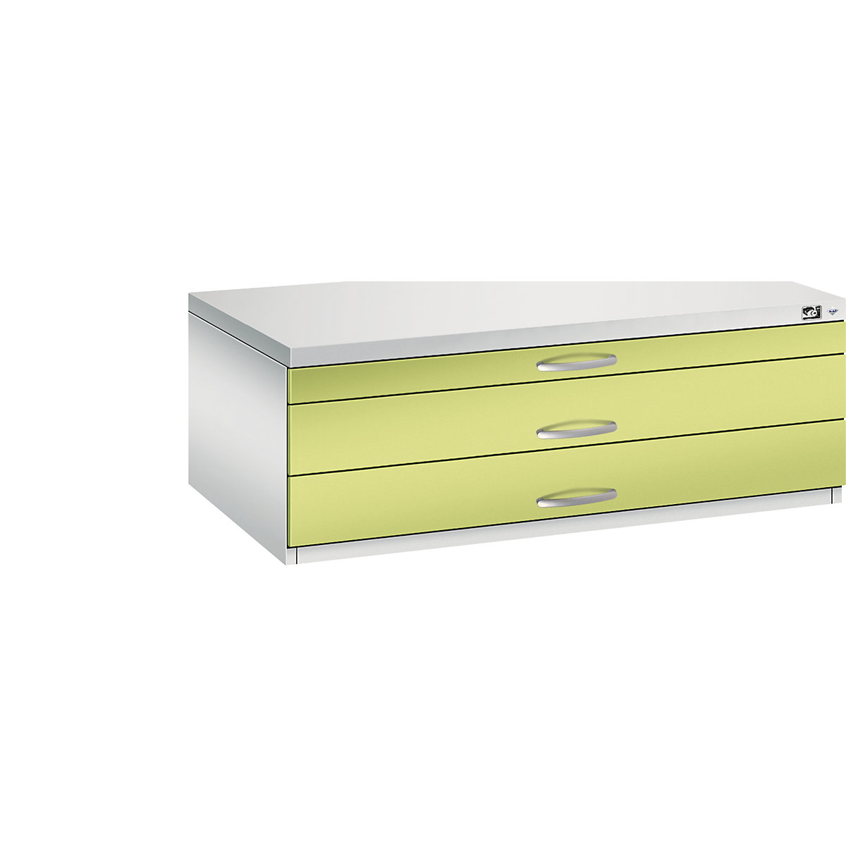 Drawing cabinet – C+P, A1, 3 drawers, height 420 mm, light grey / viridian green-23