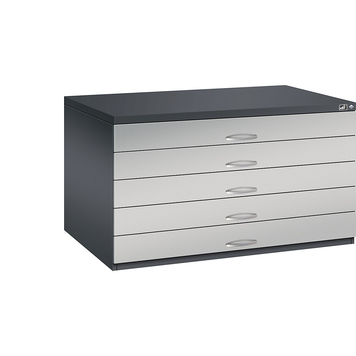 Drawing cabinet – C+P, A0, 5 drawers, height 760 mm, black grey / white aluminium-19
