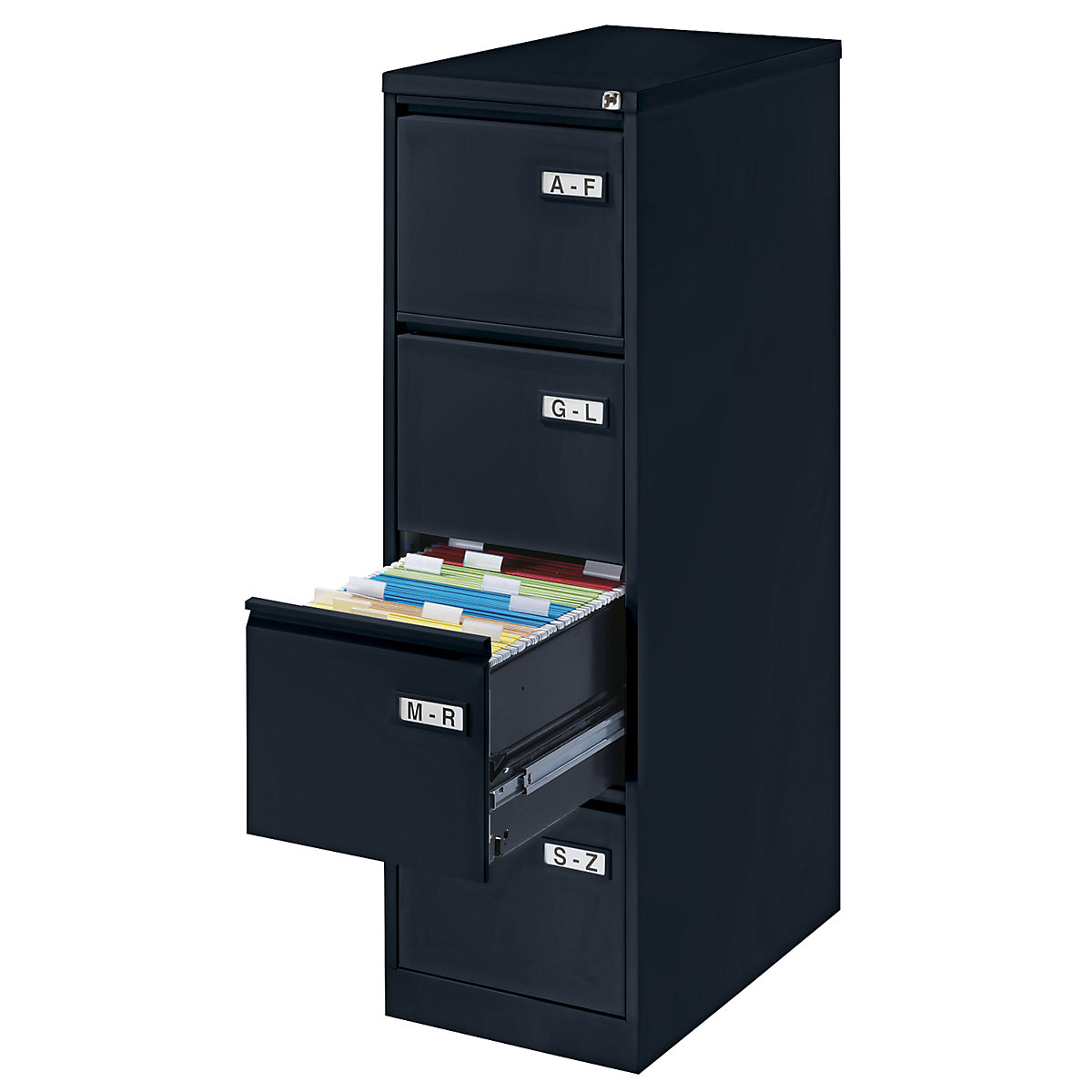 LIGHT suspension file cabinet, 1-track – BISLEY, 4 drawers, A4 landscape, jet black, 2+ items-3