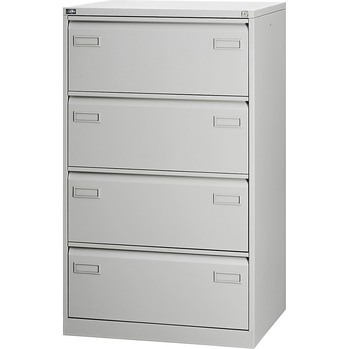 LIGHT suspension file cabinet, 2-track – BISLEY, 4 drawers, A4 landscape, light grey-4