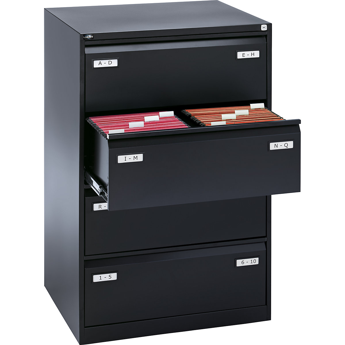 LIGHT suspension file cabinet, 2-track – BISLEY, 4 drawers, A4 landscape, jet black, 2+ items-5