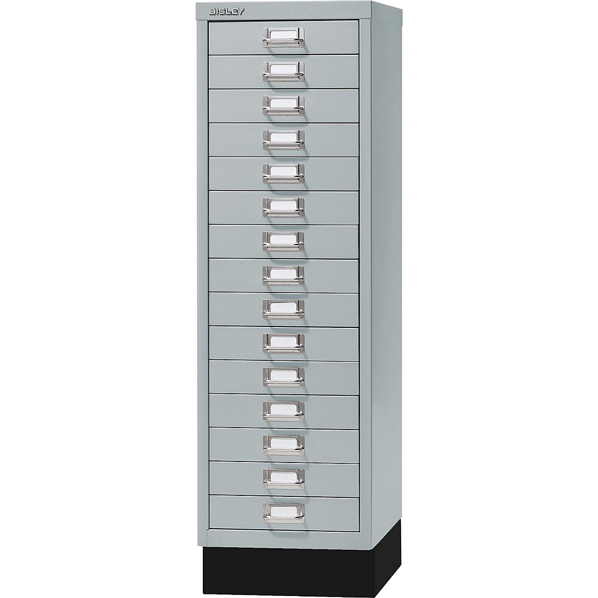 MultiDrawer™ 39 series – BISLEY, with plinth, A4, 15 drawers, silver, black-3