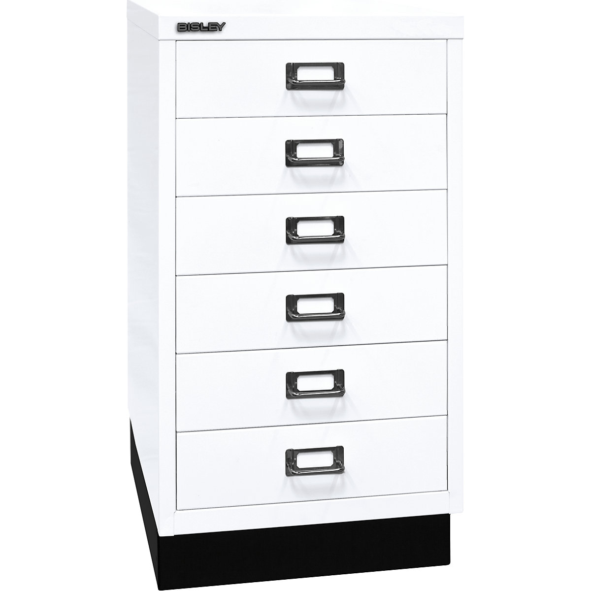 MultiDrawer™ 39 series – BISLEY, with plinth, A3, 6 drawers, traffic white, black-6