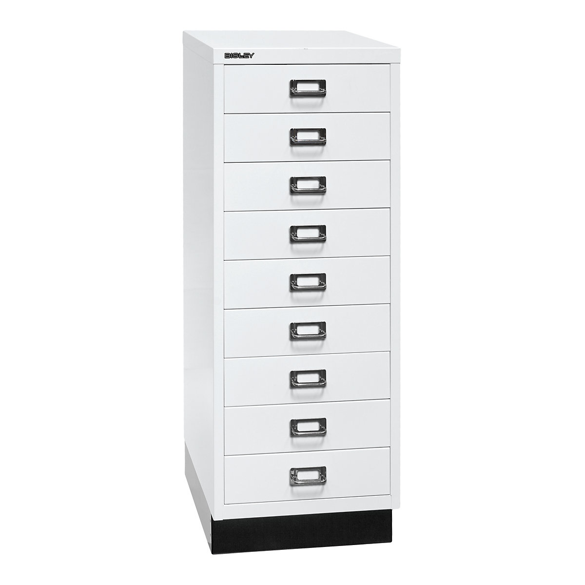 MultiDrawer™ 39 series – BISLEY, with plinth, A3, 9 drawers, traffic white, black-5