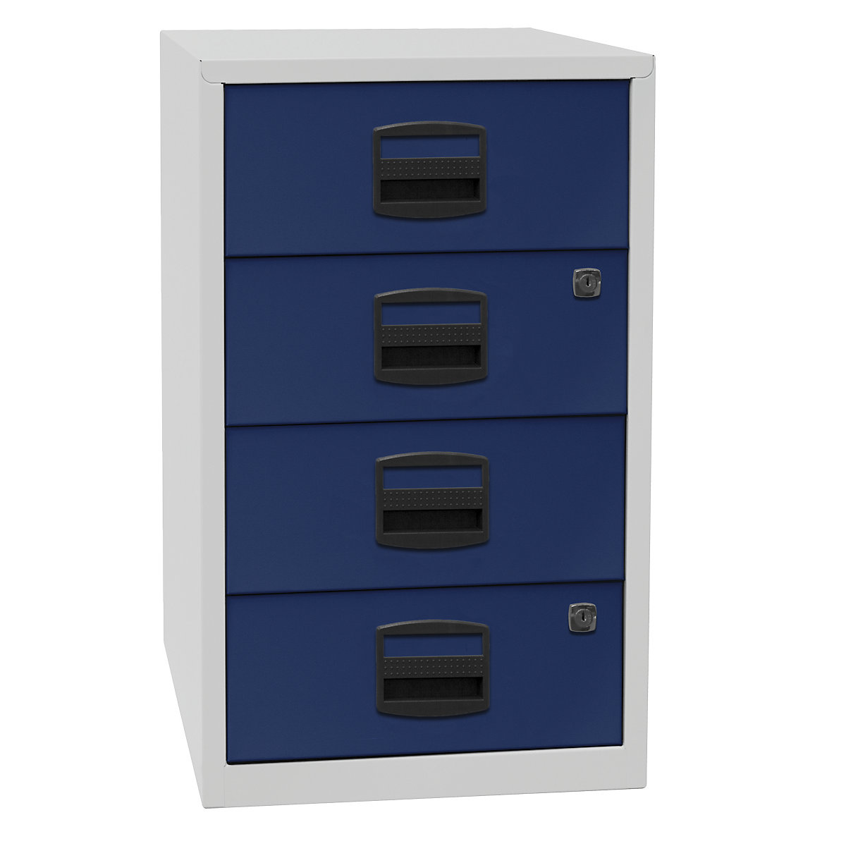 PFA side cupboard – BISLEY, 4 universal drawers, light grey / oxford blue-8