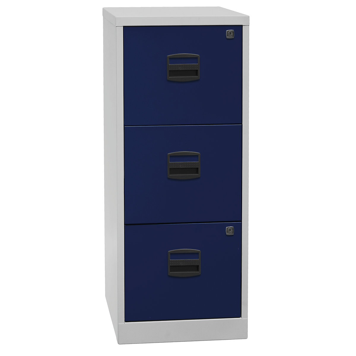 PFA suspension file cabinet – BISLEY, 3 drawers, light grey / oxford blue-7