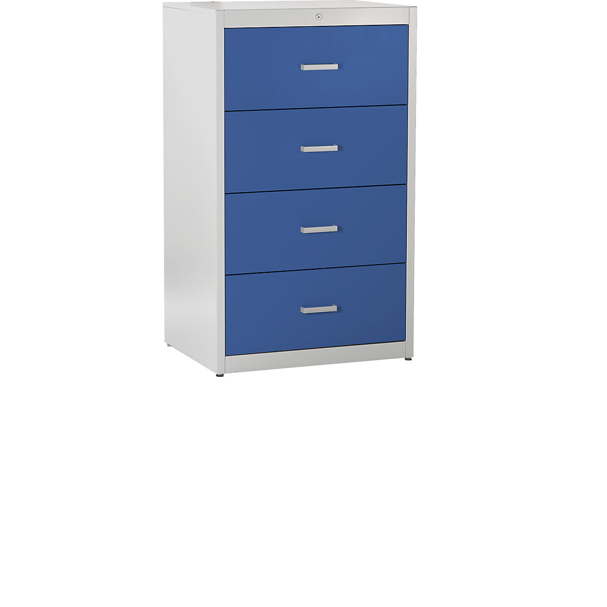 Suspension file cabinet, bar handles – mauser, 4 drawers, soft retraction mechanism, 2-track, light grey / ultramarine blue-6