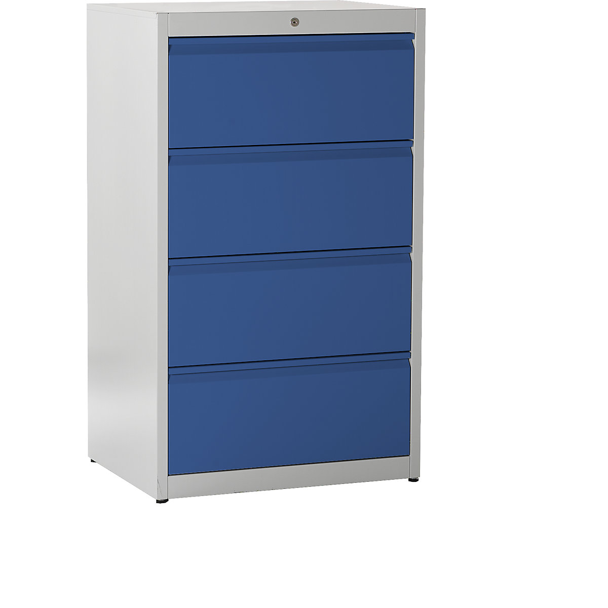 Suspension file cabinet, grip rails – mauser, 4 drawers, soft retraction mechanism, 2-track, light grey / ultramarine blue-7