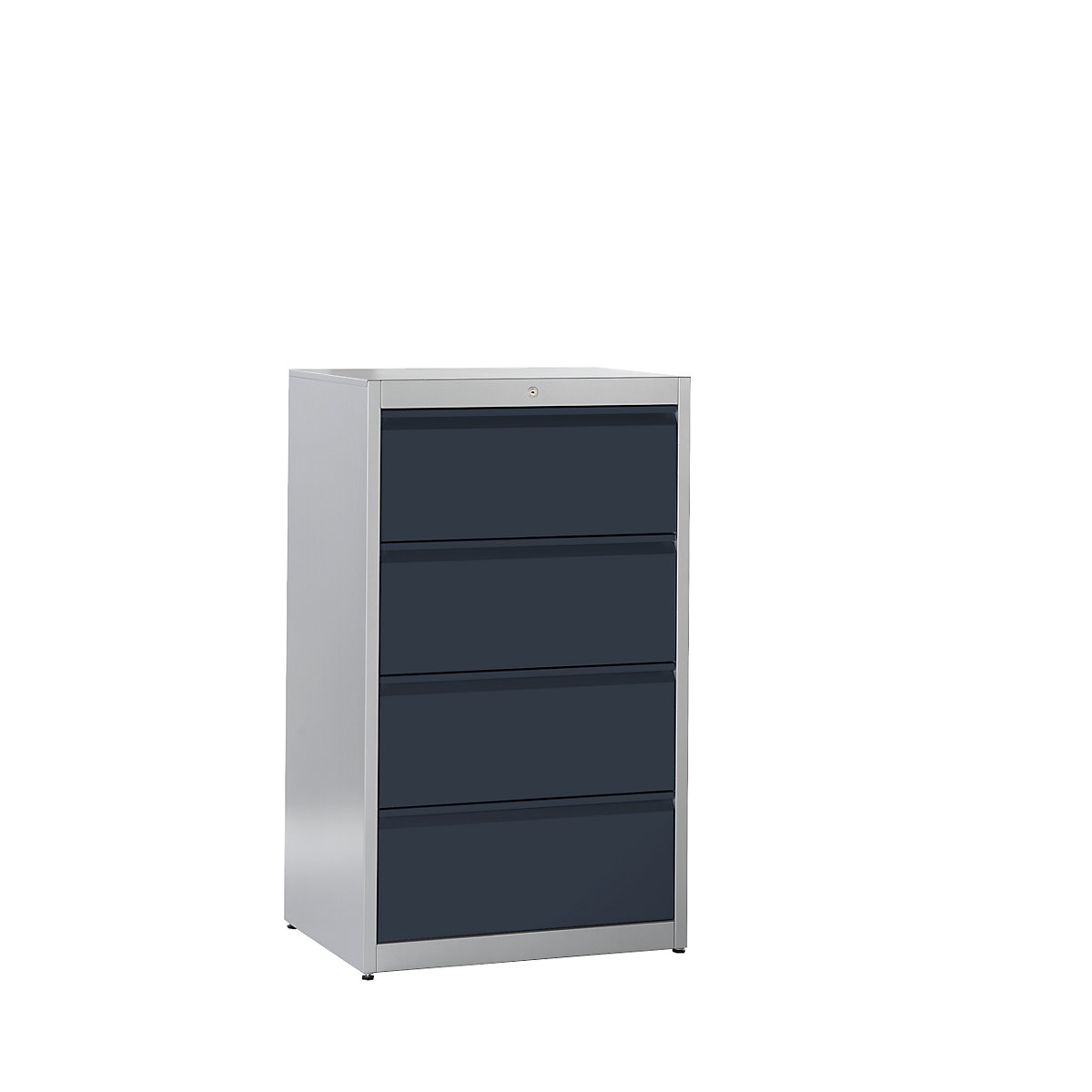 Suspension file cabinet, grip rails – mauser, 4 drawers, 2-track, white aluminium / charcoal-6