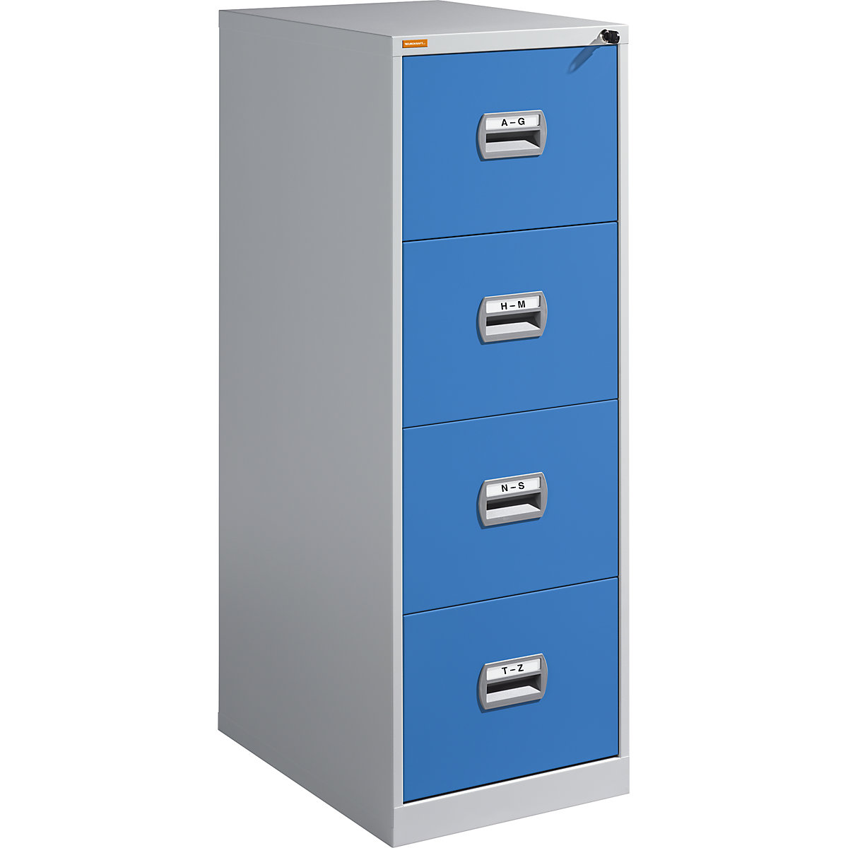 Suspension file cabinet – eurokraft basic, 1-track, 4 drawers, light grey / light blue, 3+ items-4