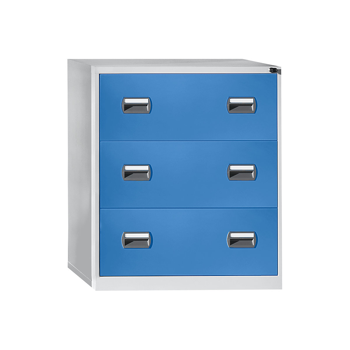 Suspension file cabinet – eurokraft basic, 2-track, 3 drawers, light grey / light blue-5