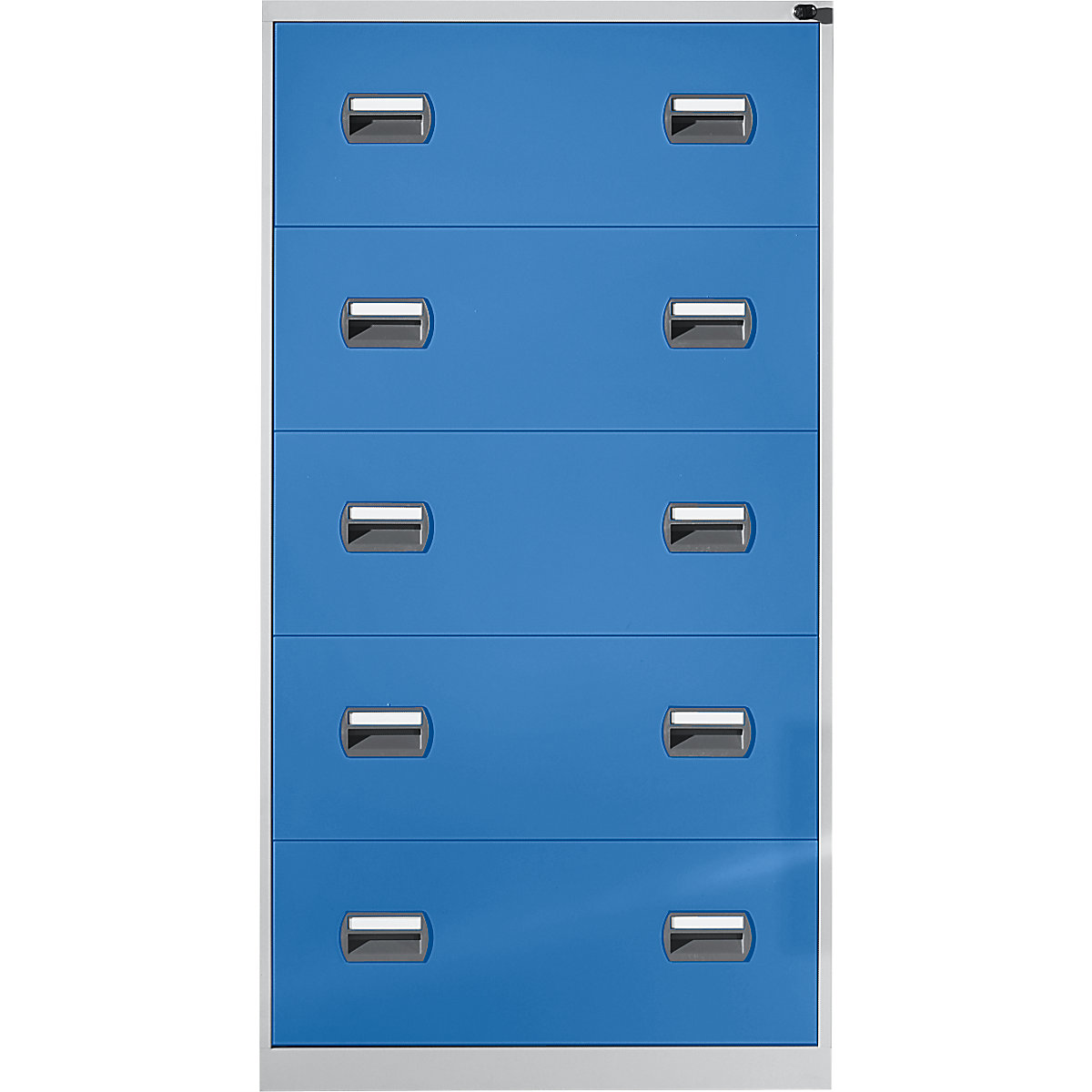 Suspension file cabinet – eurokraft basic, 2-track, 5 drawers, light grey / light blue-4