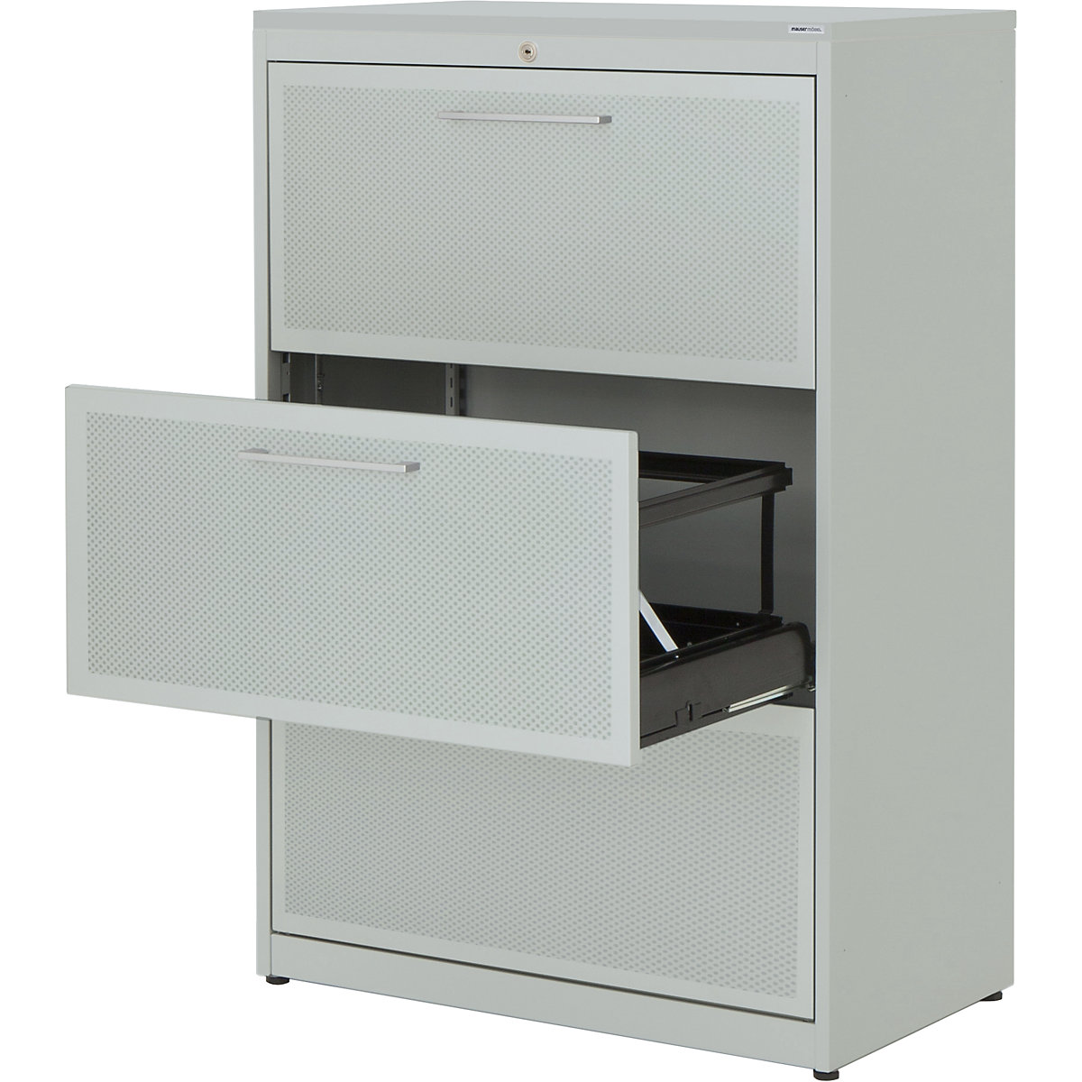 Suspension filing cabinet – mauser, 3 drawers, 2-track, light grey / light grey / light grey-5