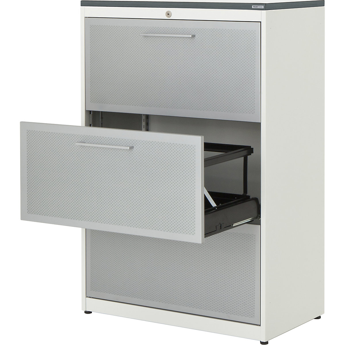 Suspension filing cabinet – mauser, 3 drawers, 2-track, pure white / white aluminium / white-4