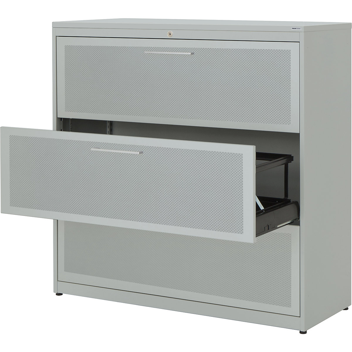 Suspension filing cabinet – mauser, 3 drawers, 3-track, light grey / light grey / light grey-5