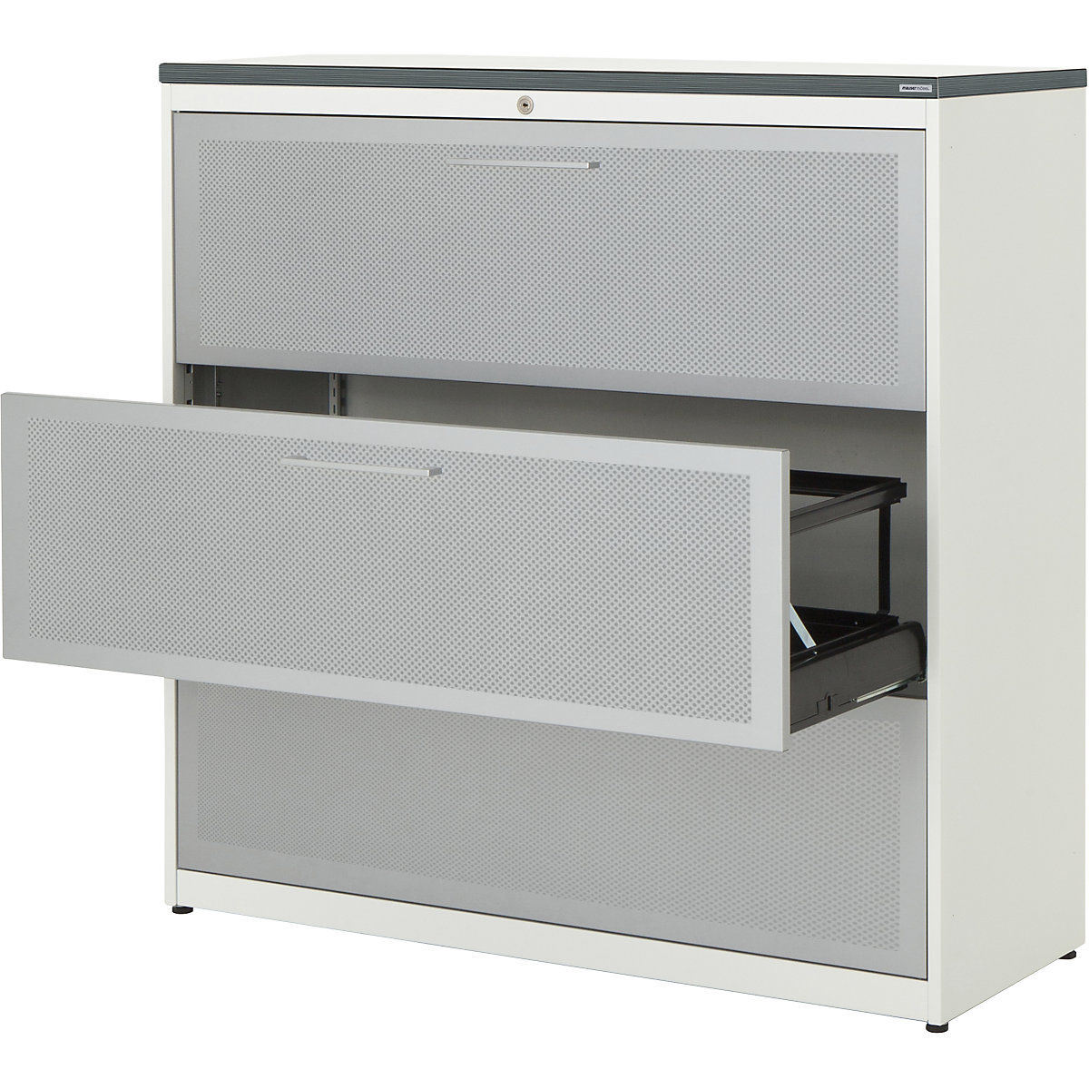 Suspension filing cabinet – mauser, 3 drawers, 3-track, pure white / white aluminium / white-6