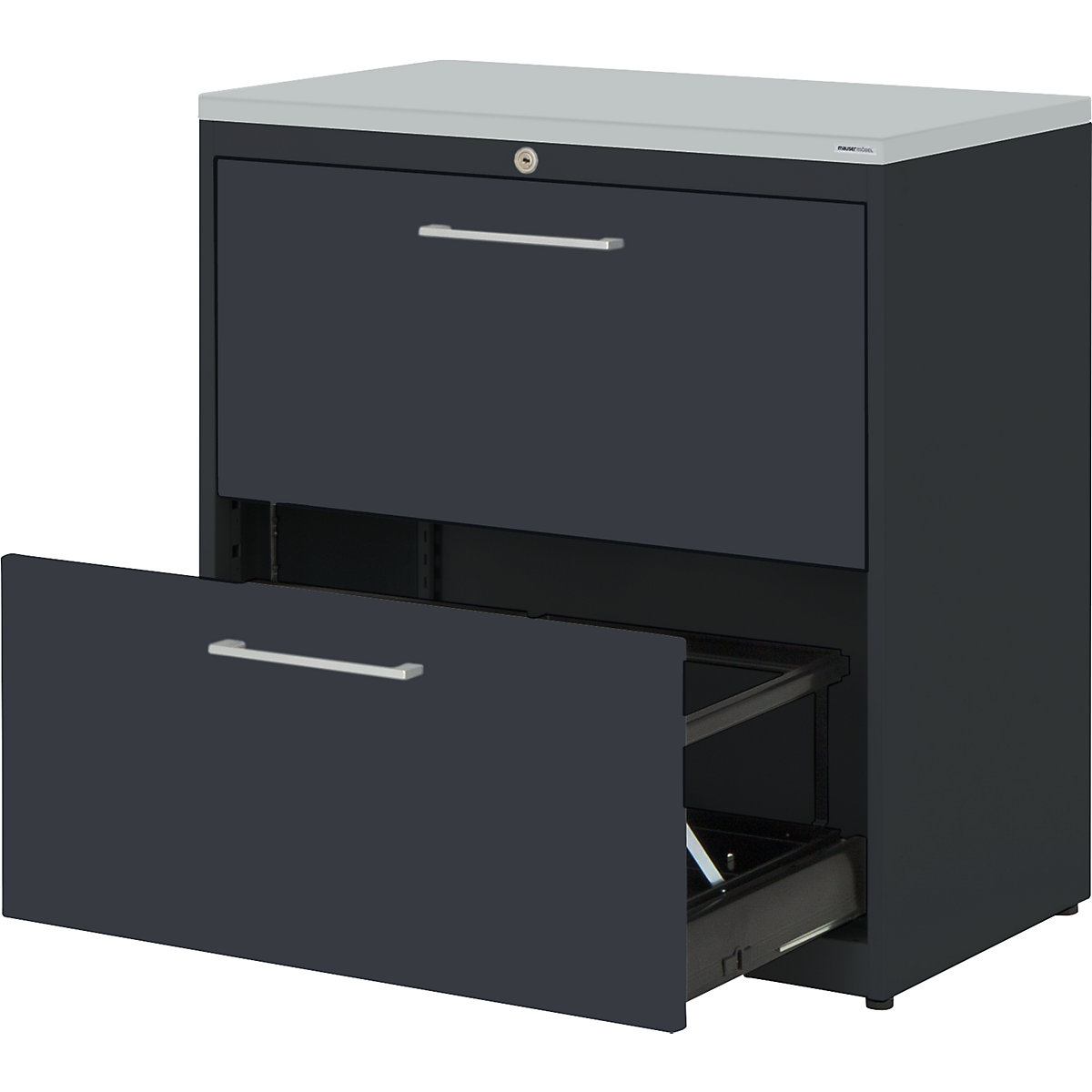 Suspension filing cabinet – mauser, plastic panel, 2 drawers, 2 tracks, with dampers, charcoal / charcoal / light grey-6