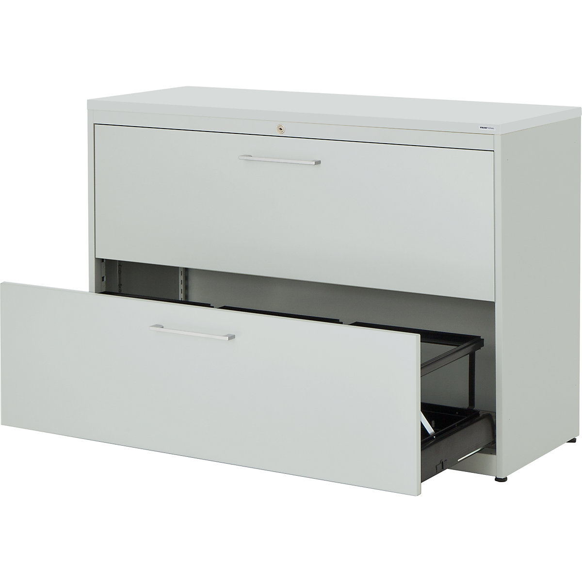 Suspension filing cabinet – mauser, plastic panel, 2 drawers, 3 tracks, with dampers, light grey / light grey / light grey-6