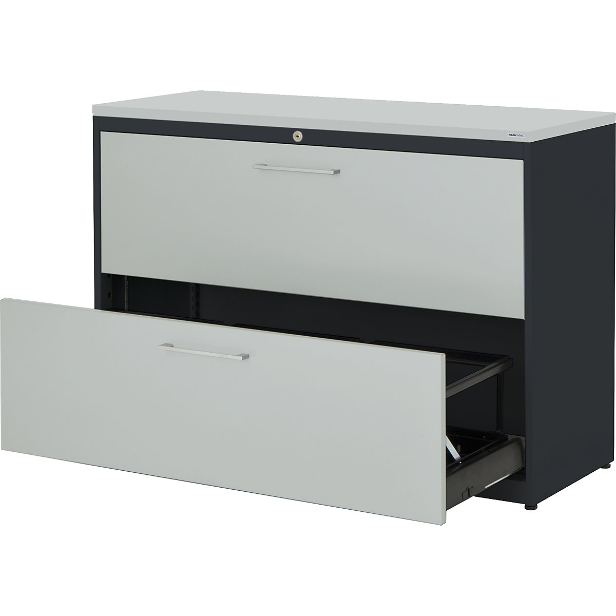 Suspension filing cabinet – mauser, plastic panel, 2 drawers, 3 tracks, with dampers, charcoal / light grey / light grey-5