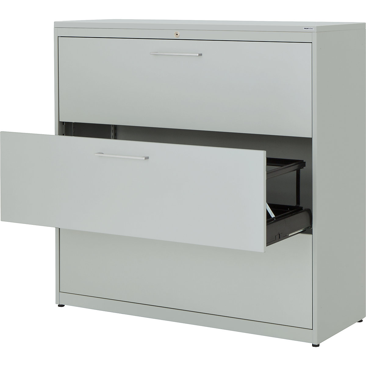 Suspension filing cabinet – mauser, plastic panel, 3 drawers, 3 tracks, with dampers, light grey / light grey / light grey-10