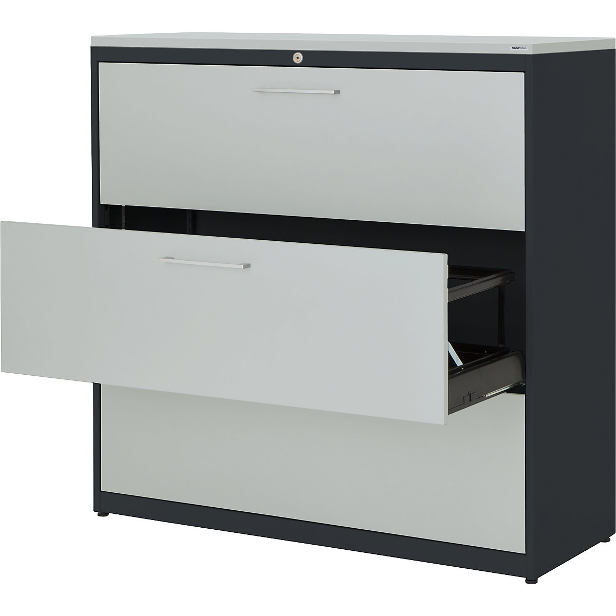 Suspension filing cabinet – mauser, plastic panel, 3 drawers, 3 tracks, with dampers, charcoal / light grey / light grey-3