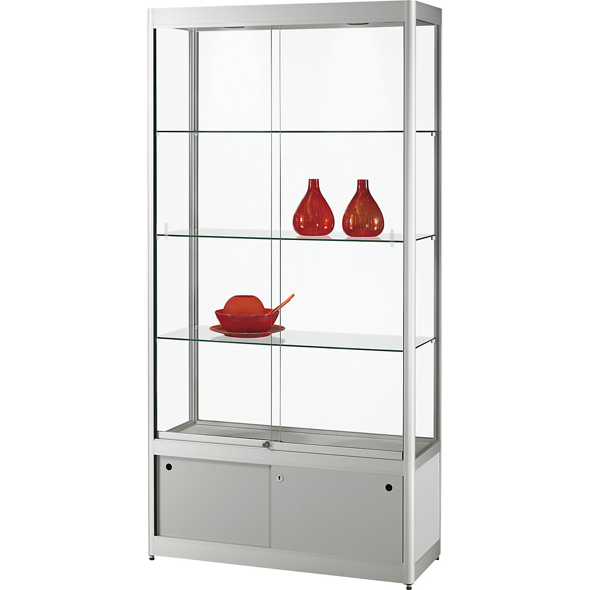 Glass cabinet, WxDxH 1000 x 400 x 2000 mm, LED lighting, lamp head Ø 50 mm, with base cupboard-3