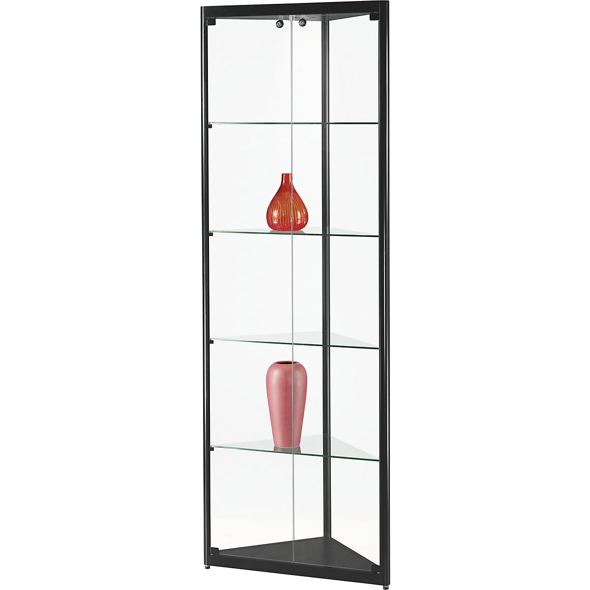 Glass cabinet, height 1984 mm, without lighting, WxD 500 x 500 mm, glass corner cabinet, black-3