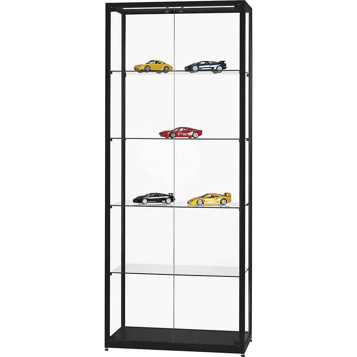 Glass cabinet, height 1984 mm, without lighting, WxD 800 x 400 mm, rectangular, black, doors at front-5