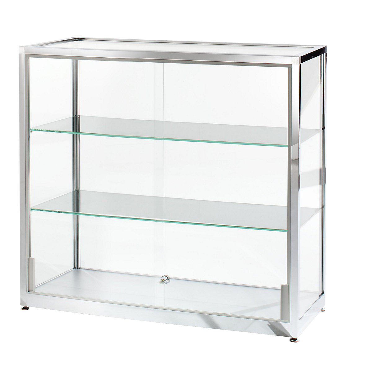 Half height glass cabinet, height 910 mm, 2 sliding doors, WxD 1000 x 400 mm, bright chrome plated-4