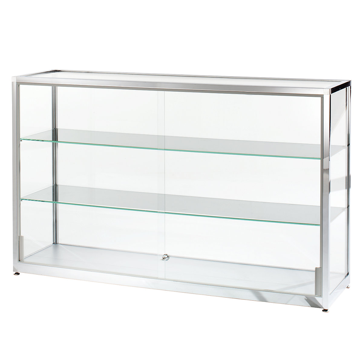 Half height glass cabinet, height 910 mm, 2 sliding doors, WxD 1500 x 400 mm, stainless steel finish-3