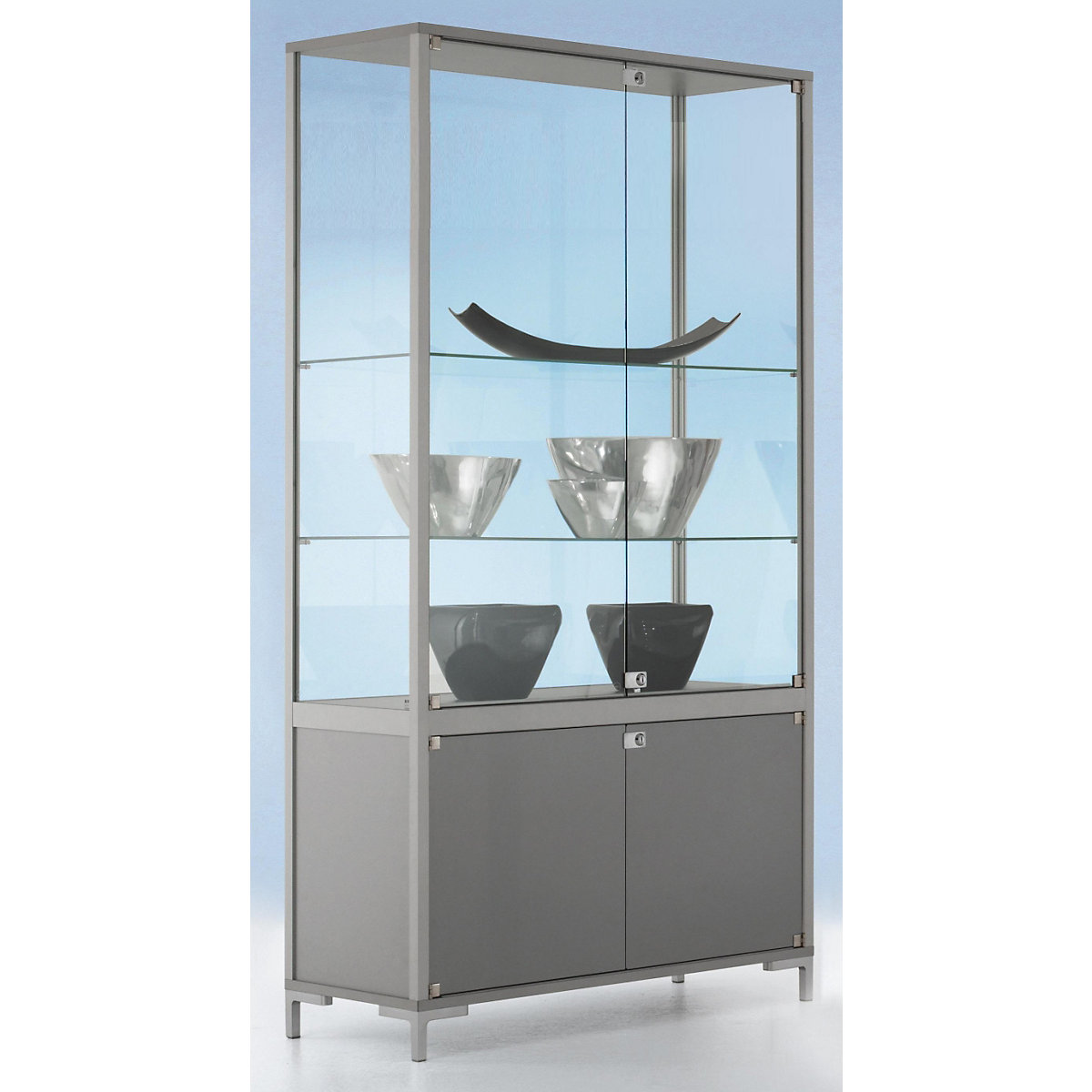 LINK cabinet with storage compartment, 4-sided glazing, with base cupboard, HxWxD 1860 x 1000 x 400 mm-1