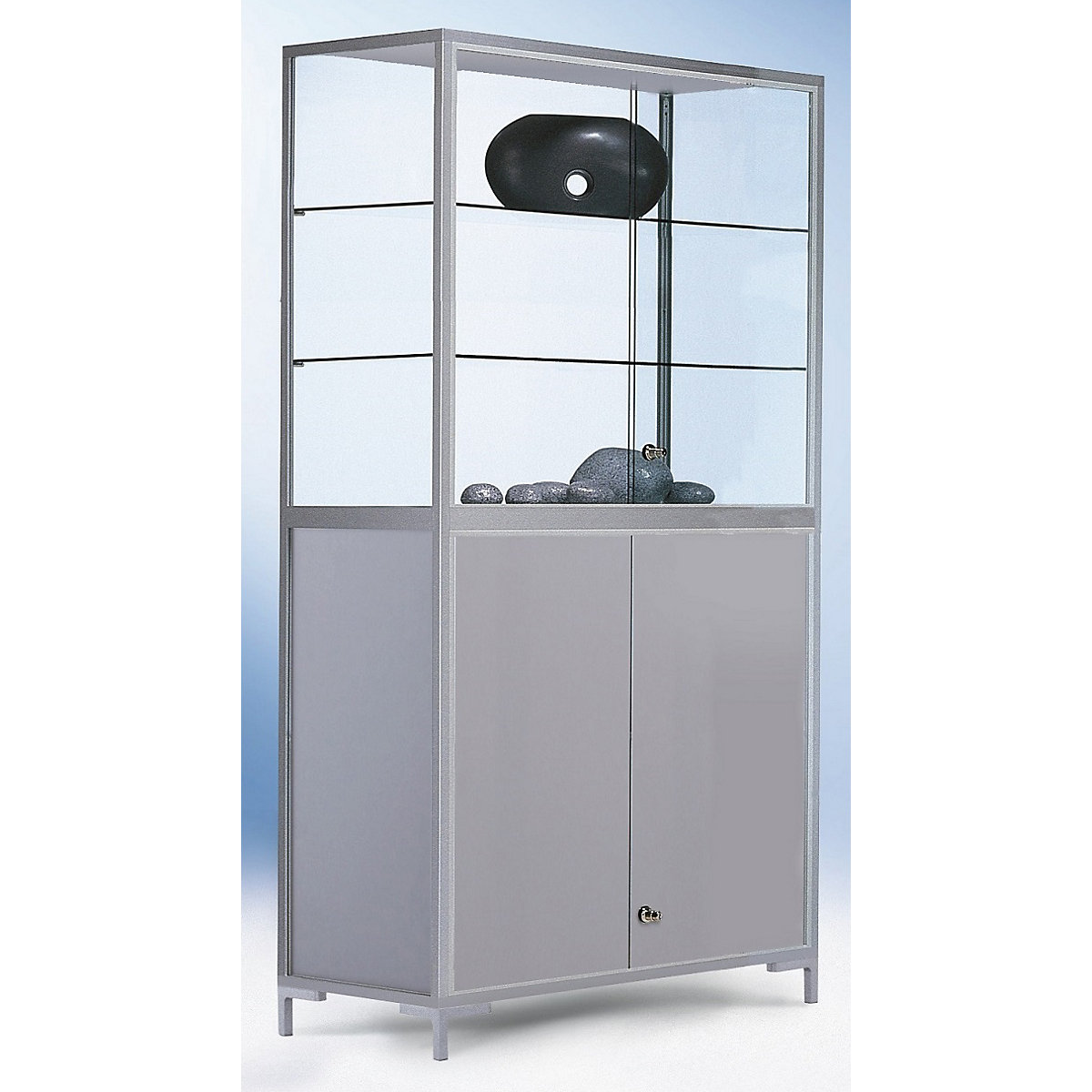 LINK cabinet with storage compartment, 4-sided glazing, with base cupboard, HxWxD 1860 x 1500 x 400 mm-2