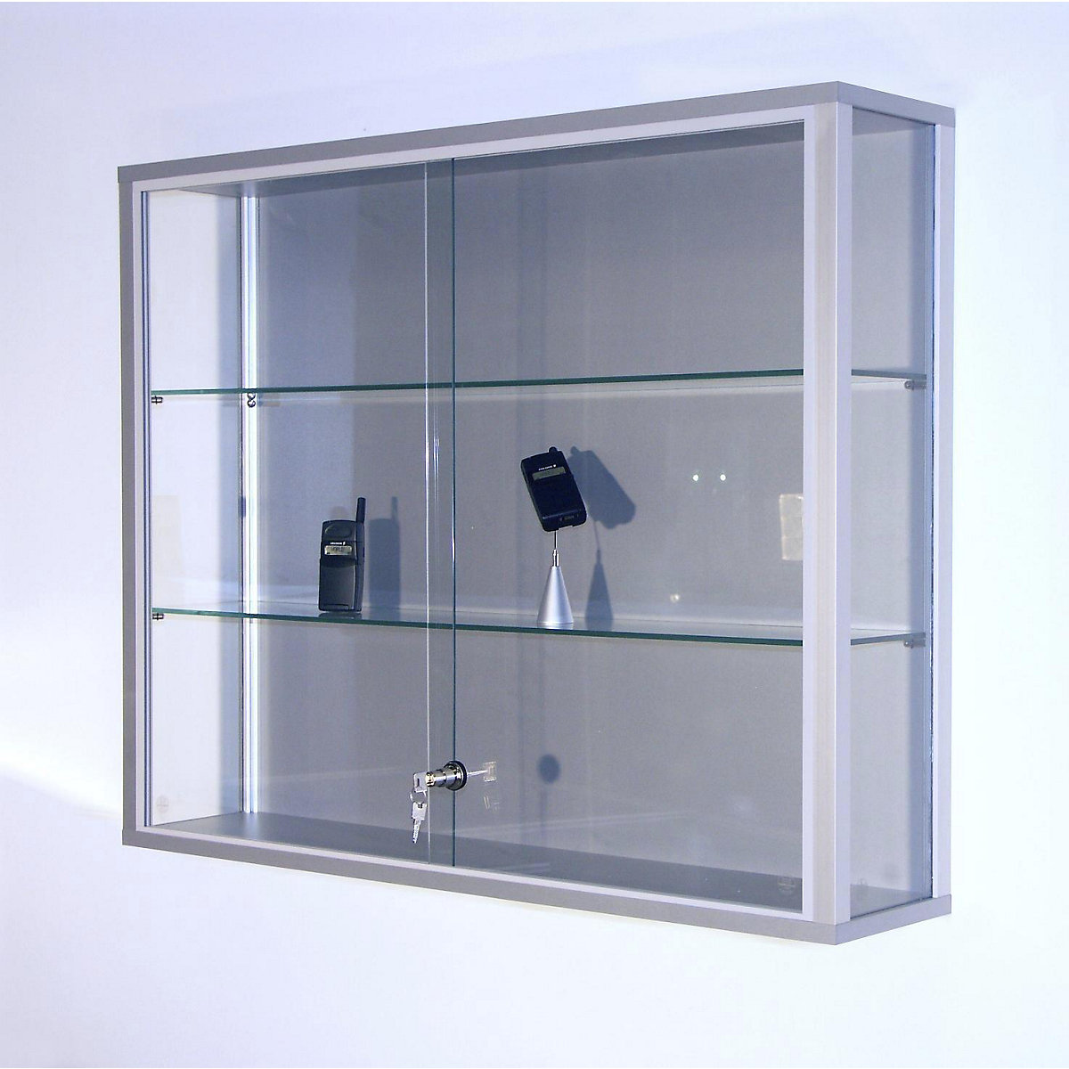 LINK wall mounted glass cabinet, 2 shelves, sliding doors, HxWxD 800 x 1000 x 200 mm-1
