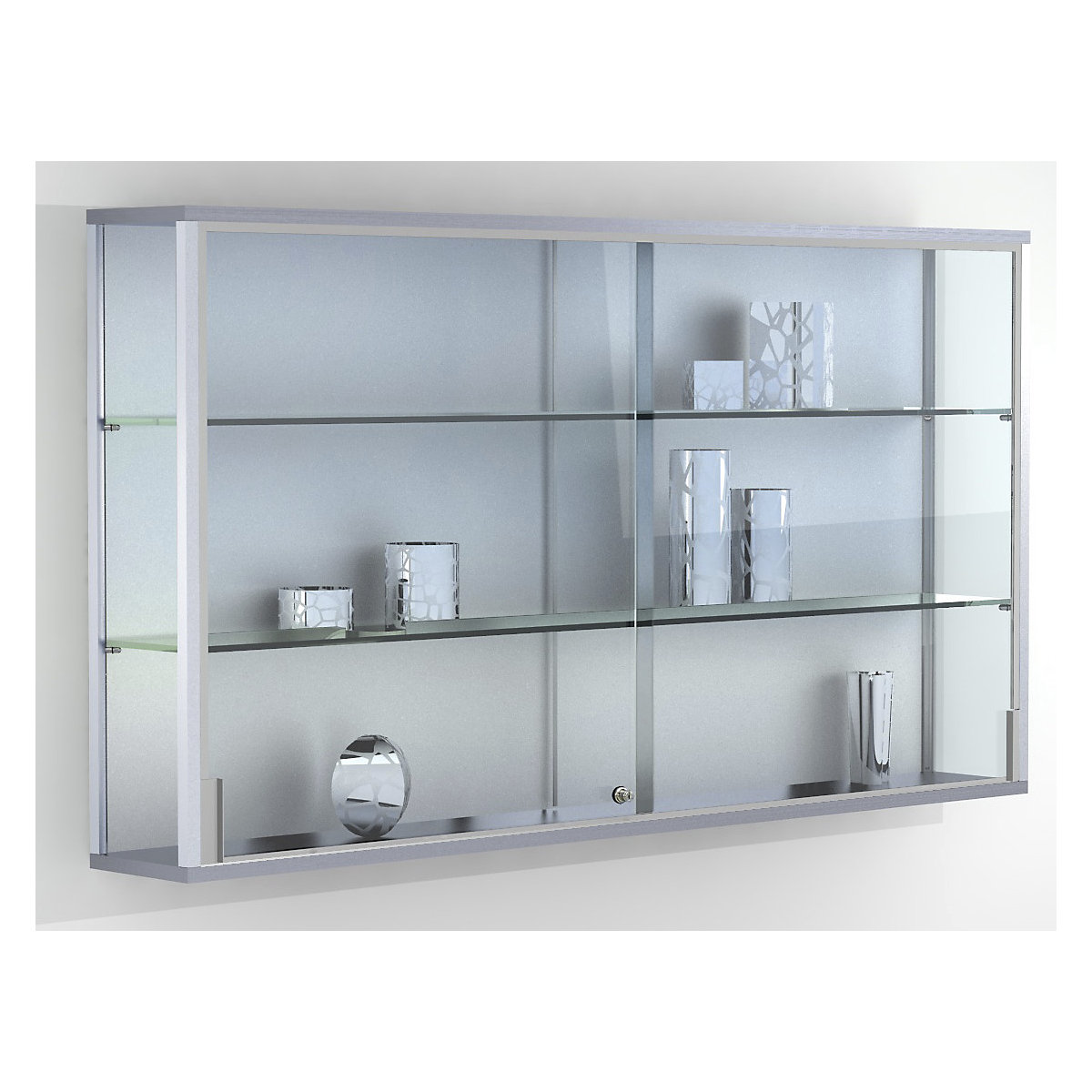 LINK wall mounted glass cabinet, 2 shelves, sliding doors, HxWxD 800 x 1500 x 200 mm-3