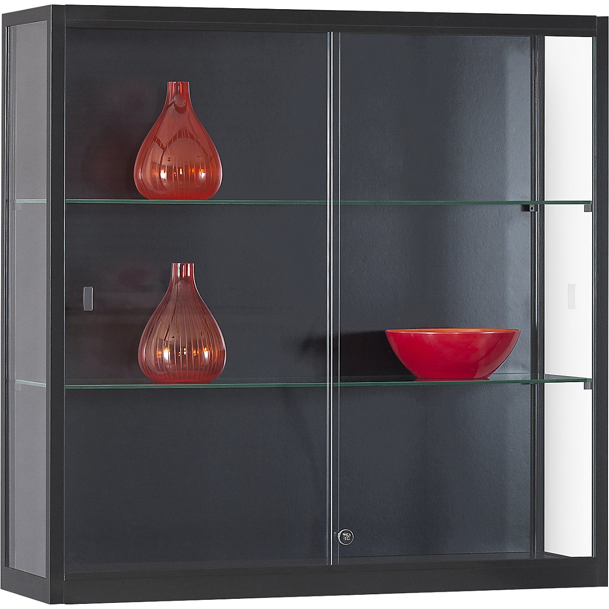 Wall mounted glass cabinet, width 1000 mm, without lighting, HxD 984 x 300 mm, black-1