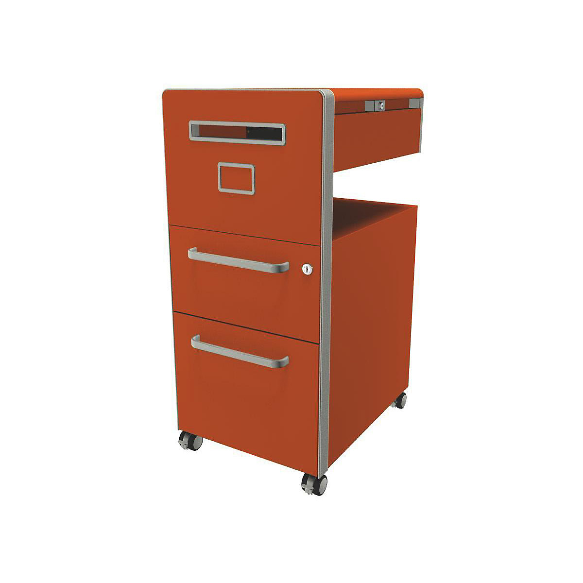 Bite™ pedestal furniture, with 1 pin board, opens on the left side – BISLEY, with 1 universal drawer, 1 suspension file drawer, orange-12