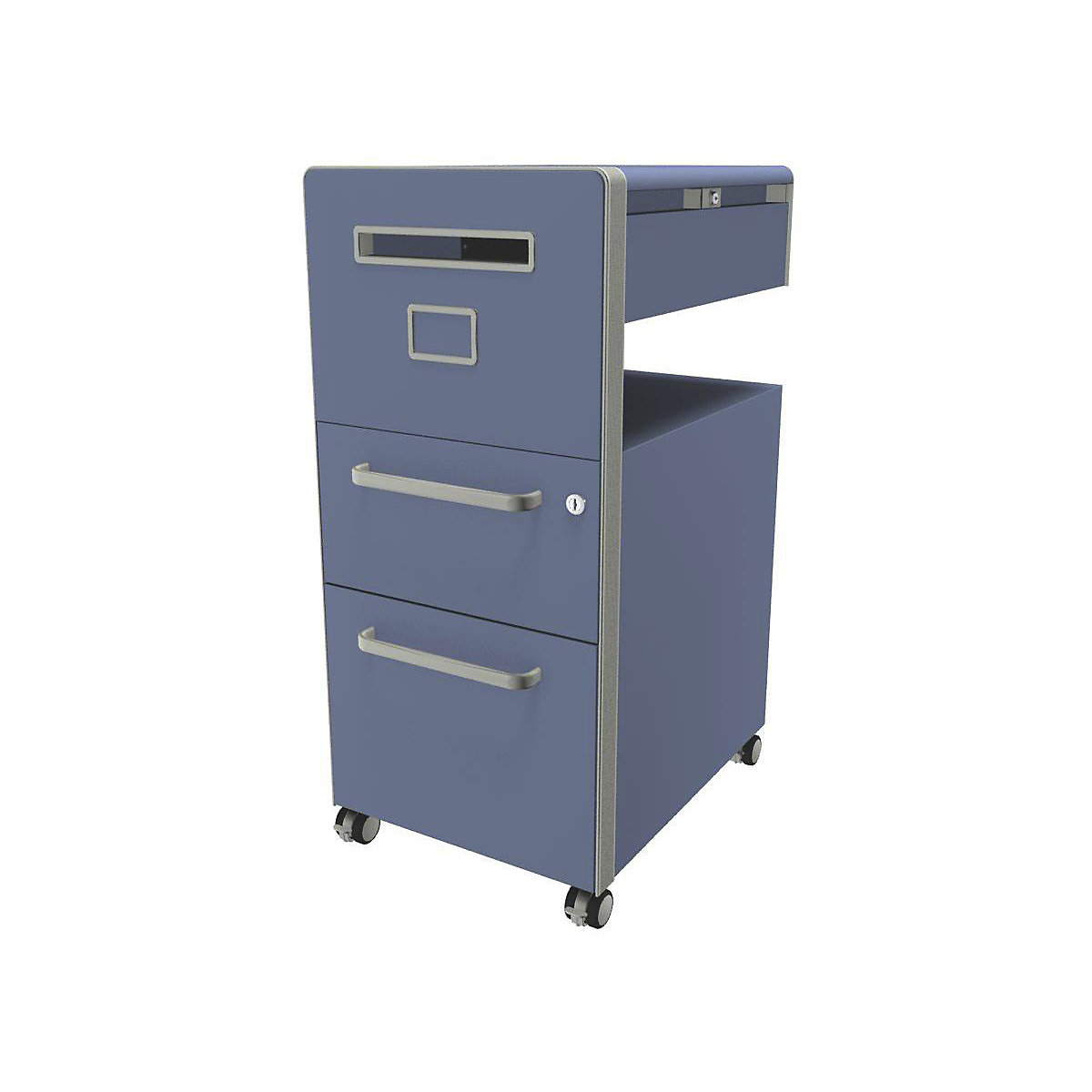 Bite™ pedestal furniture, with 1 pin board, opens on the left side – BISLEY, with 1 universal drawer, 1 suspension file drawer, blue-17