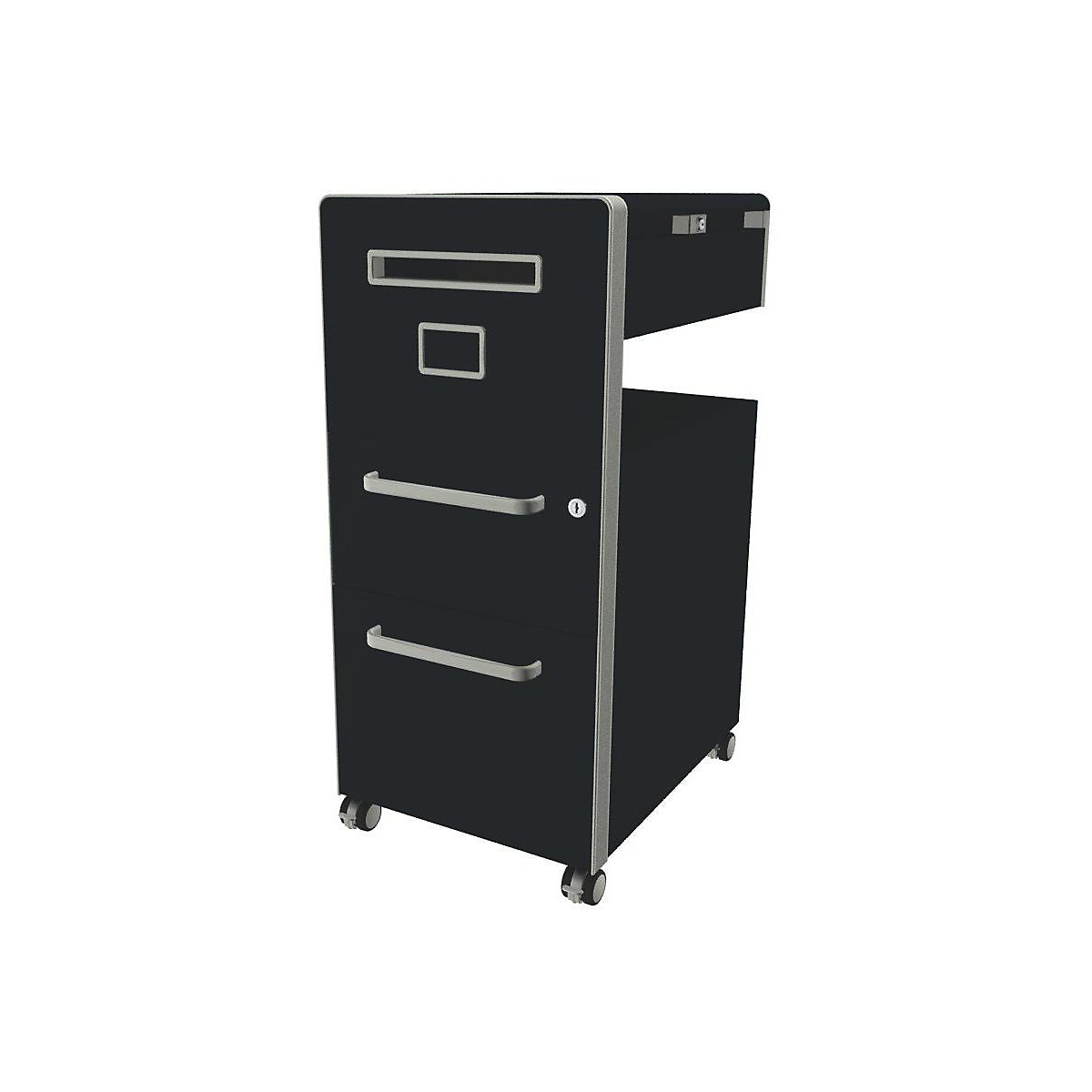 Bite™ pedestal furniture, with 1 pin board, opens on the left side – BISLEY, with 1 universal drawer, 1 suspension file drawer, prussian-34