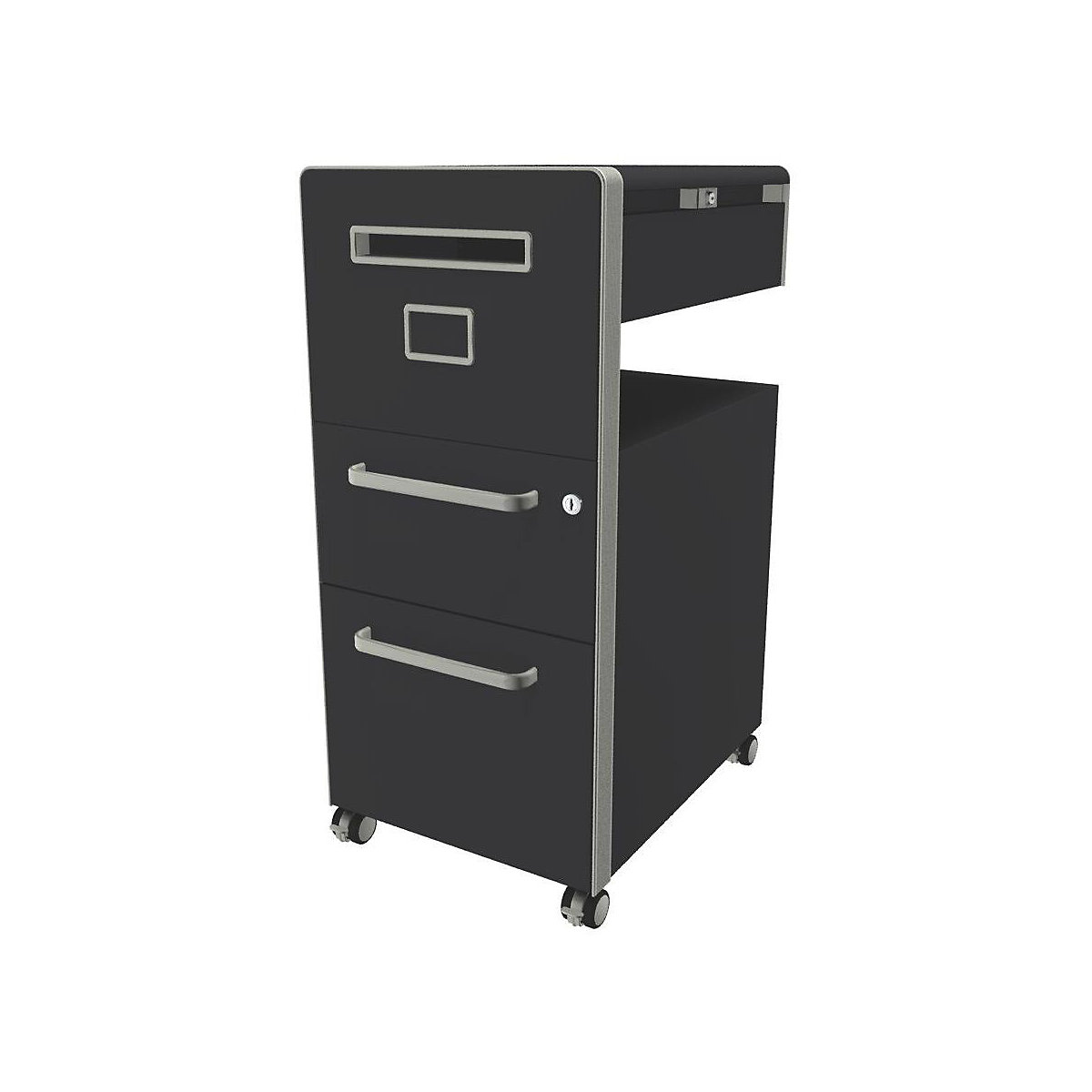 Bite™ pedestal furniture, with 1 pin board, opens on the left side – BISLEY, with 1 universal drawer, 1 suspension file drawer, charcoal-26